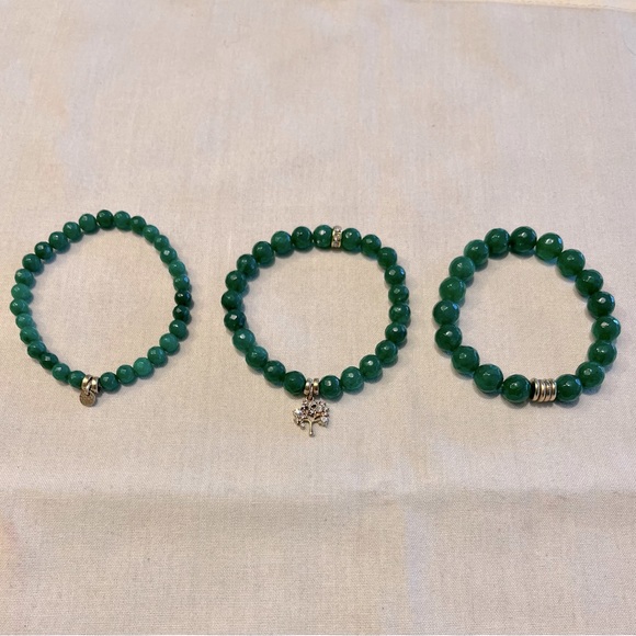 Set of 3 Jade Bracelets with Gold “Tree of Life” Charm - Picture 14 of 16
